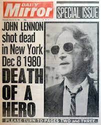 John Lennon' s murder announced in the newspaper. 